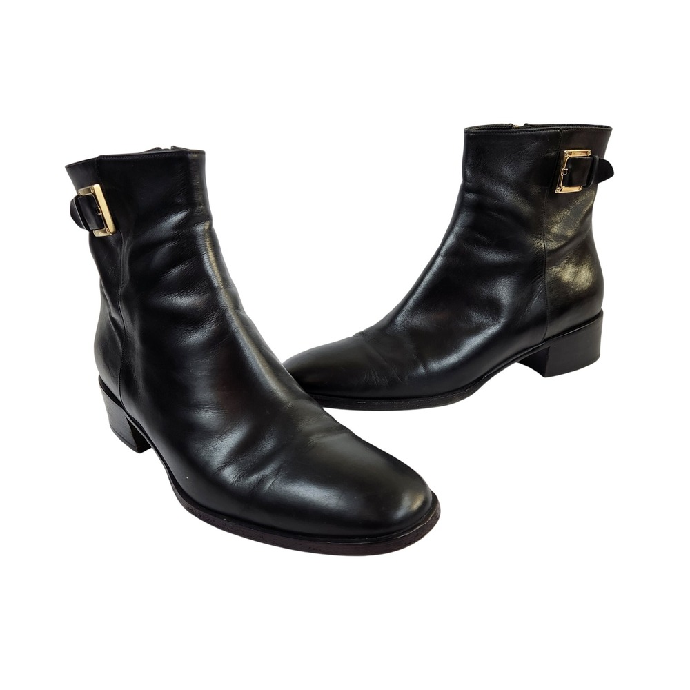 FRANCOIS PINET PARIS Black Leather Ankle Boots Side Zip Womens EU 40.5 US 10